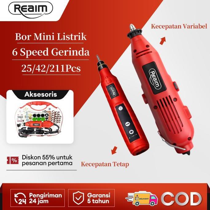 Destrifamel - REAIM Mini Drill Grinder Set 12V DC 15000RPM Bor Listrik Mini Grinder 211PCS Rotary To