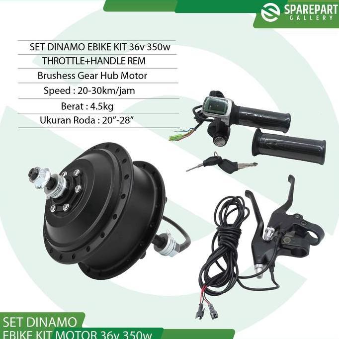 Set Ebike Kit Dinamo Bldc 36V 350W, Throttle Dan Handle Rem