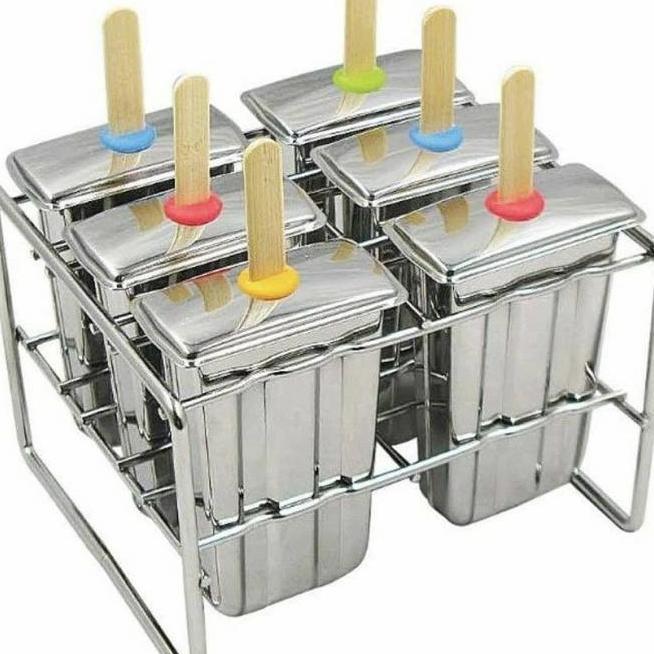 Popsicle Ice Cream Mould Stainless 6Pcs With Ra Cetakan Es Loli Mold
