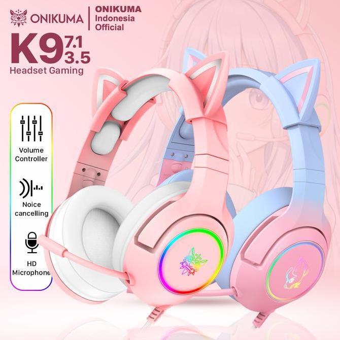 Lengkapjaminan- Headset Gaming Onikuma K9 7.1 All Surround Sound-Headset Gaming Cute-Headset Kucing-