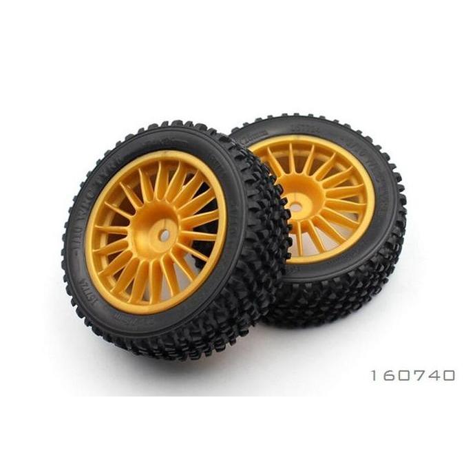 BRC 1/10 RALLY GOLD FRONT TYRE AND RIM (PREGLUED) 75X26MM (2)