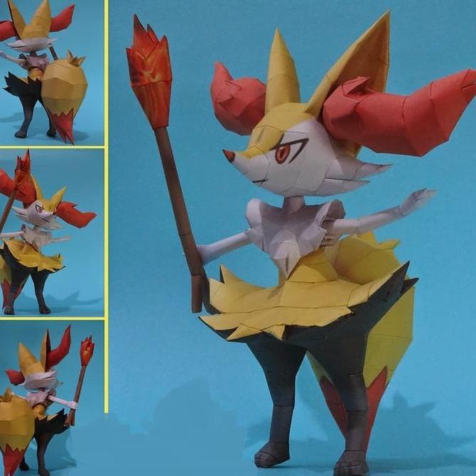 (Mainan Kertas) DIY Papercraft Figure Anime Pokemon Braixen