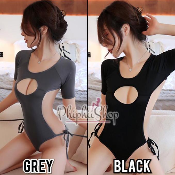 Leotard Seksi Cosplay Baju Renang Bikini Open Chest Tali Samping