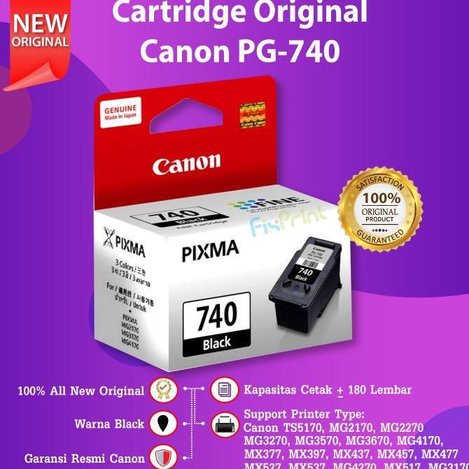 Bolehdijamin- Cartridge Tinta Canon Pg740 Pg-740 Printer Mg4170 Mg470 Mx377 Mx397