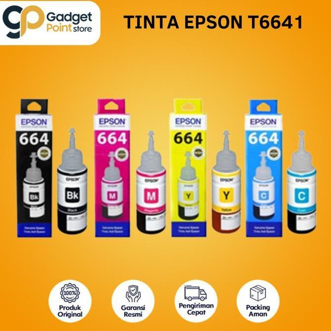 Kantorlengkap- Tinta Epson 664 T664 T6641 Black Hitam Color Rna L360