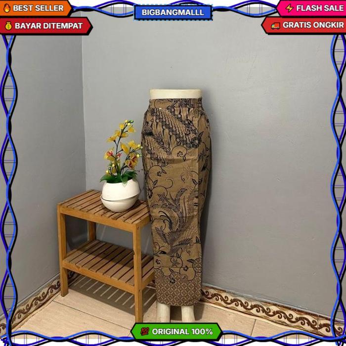 Rok Span Batik Motif Brainwaish Panjang Premium Nyaman Dipakai Bahan Katun Warna Dark Brown Gold/Lam