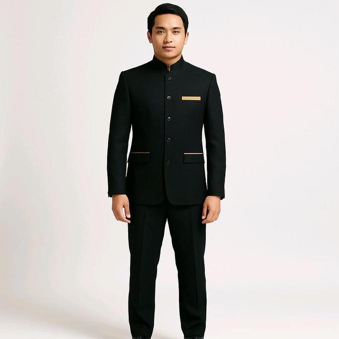 Uomo- Dvandra.Id Jasko Jas Pria Hitam  Model Shanghai Mandarin Collar Semi Formal Slimfit Casual