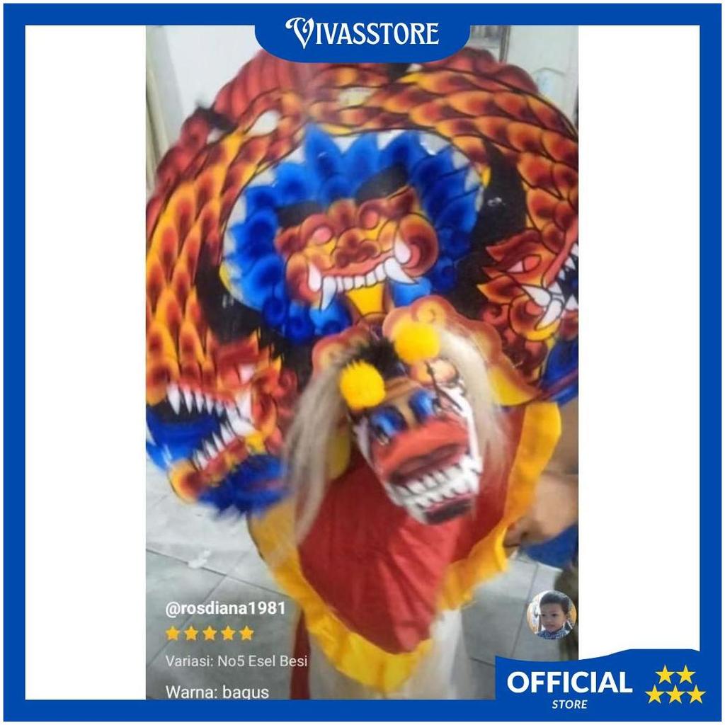 Barongan Reog Ponorogo Hitam Putih Premium Kepala Barong Kayu Lukis, Kemul Panjang, Bonus Gondel GP