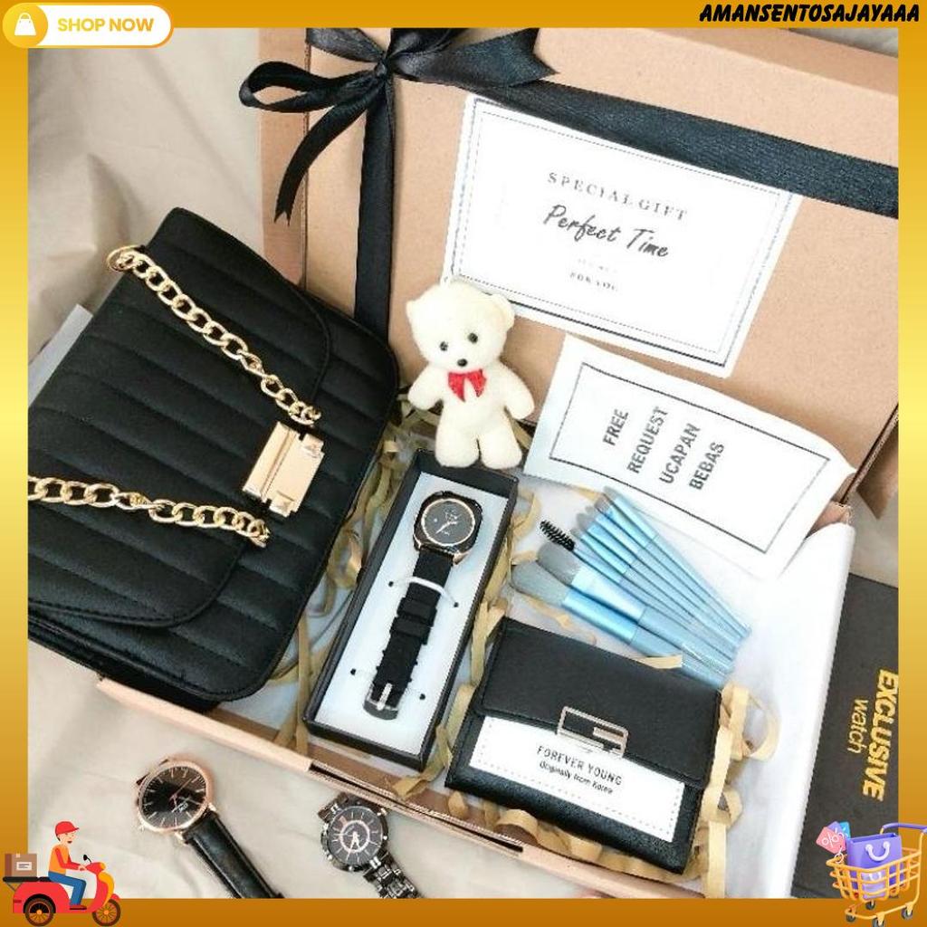 Terbaru Hampers Gift Box Cewek / Wanita Exclusive Untuk Kado / Hadiah Isi Jam Tangan || Tas || Dompe