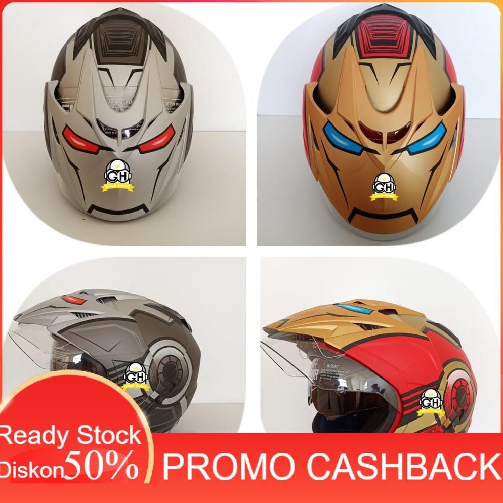 Terlaris 11.11 HELM JARVIS IRONMAN AVENGERS HELMET DUA KACA MURAH HELMET DOUBLE VISOR MURAH HELMET D