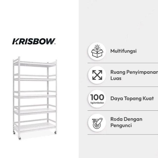 Krisbow Rak Besi 5 Tingkat Dengan Roda - Putih