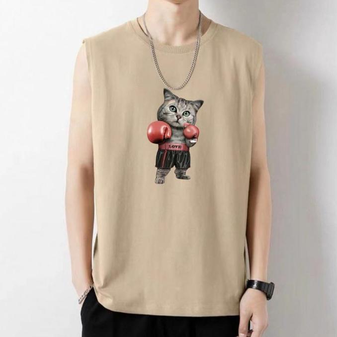 DR285 - Singlet Pria kucing tinju terbaru / Baju Oblong pria  Motif/ Singlet keren -baju pria tanpa 