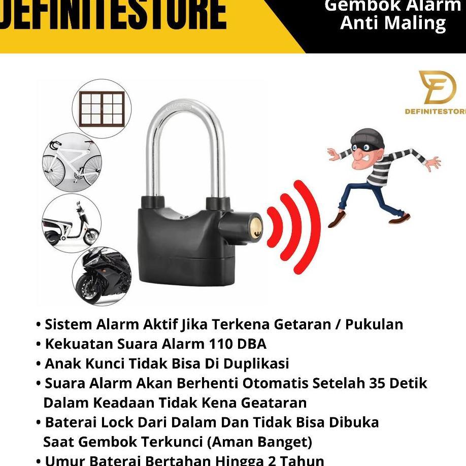 Gembok Alarm Anti Maling Gembok Pintu Pagar Rumah Cakram Motor Anak Kunci Anti Duplikat