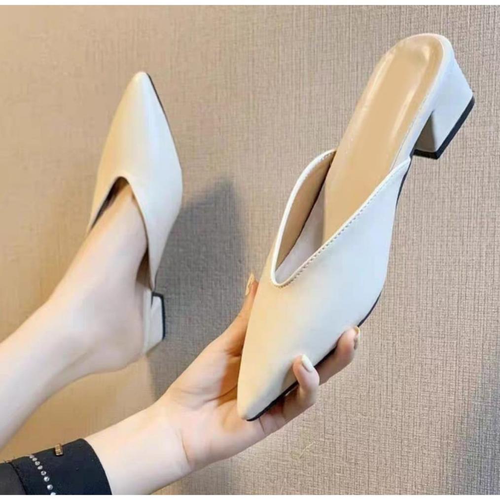 Jejak Mules Heels Wanita 3CM Formal Elegan Hitam Putih Tan Size 36-40 Nyaman & Stylish (CK563) [S2]