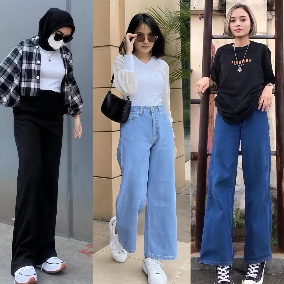 Promo Teruwuw Celana Jeans Wanita Highwaist Kulot Wanita Panjang Jins Loose Korea Jeans Mutiara Jean