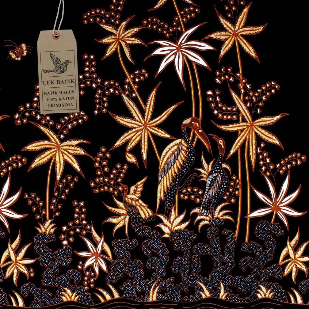 Premium Kain Batik - Motif Burung Bangau Hitam Manis