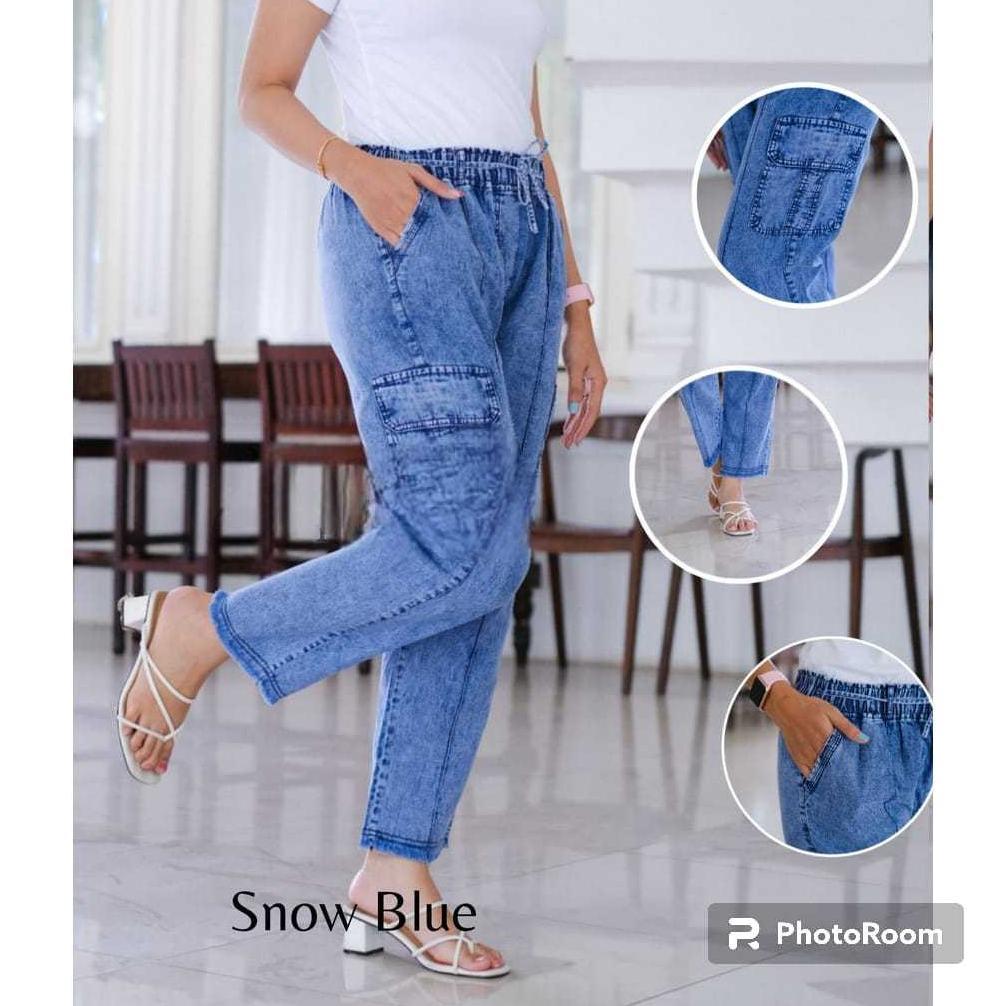 Produk Baru Celana Baggy Pants Jeans Cargo Snow Biru Rawis Standar Dan Jumbo