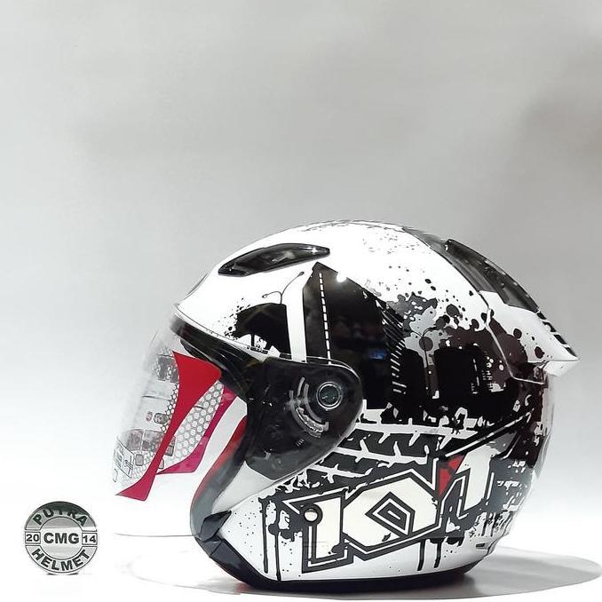 TERBARU - HELM KYT DJ MARU MOTIF #10 WHITE BLACK