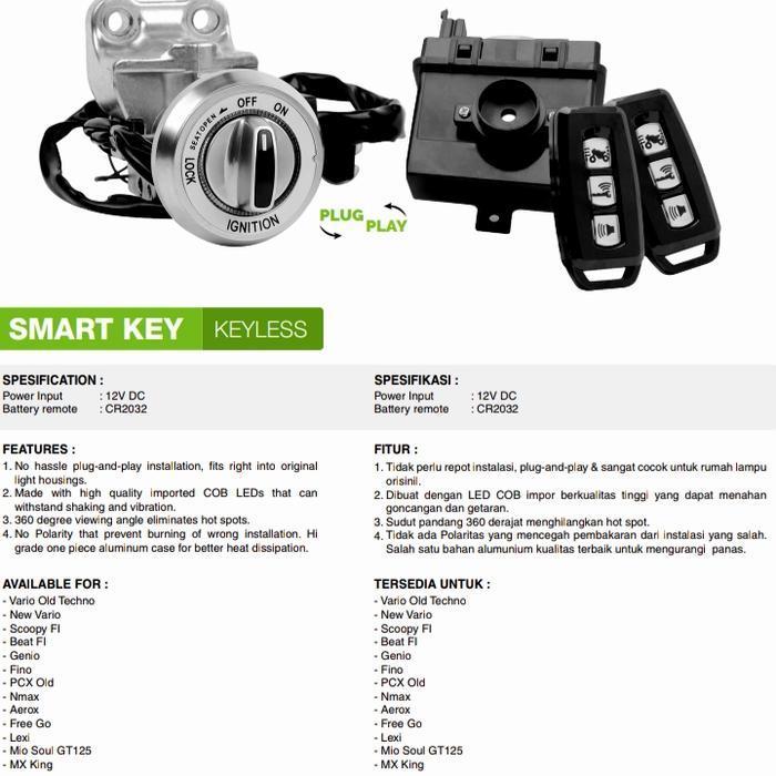 Kunci Keyless Yamaha Nmax Old / Keyless Smartkey + Alarm Getar Bunyi Kendaraan Original Dan Terperca