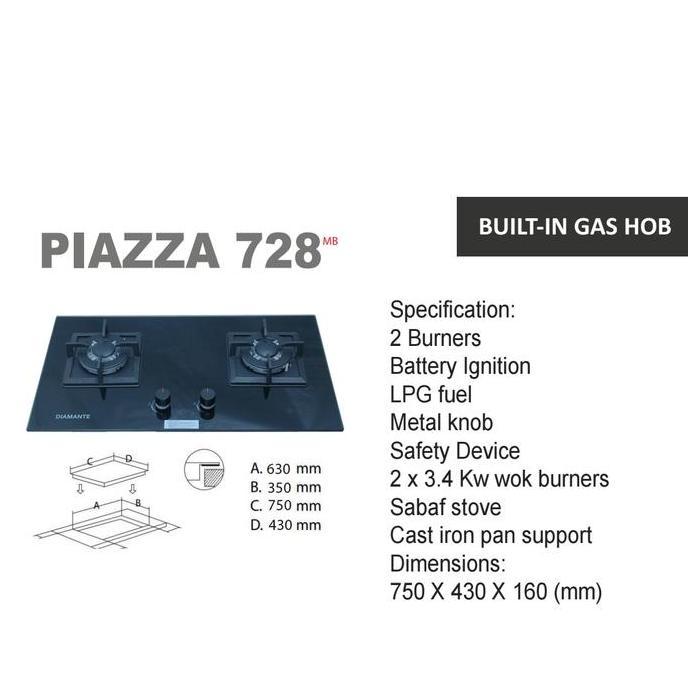 Murah Kompor Tanam Gas Diamante Piazza 728 /Lg