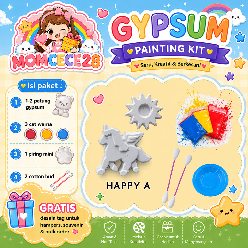 (TEMA HAPPY) GYPSUM MEWARNAI ANAK | MELUKIS GYPSUM | MEWARNAI GYPSUM | GYPFUN | MAINAN EDUKATIF | SO