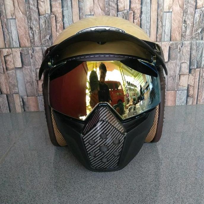 Visor mask INJAX PNP all type bogo google mask 3 kancing bukan kaca bogo flat ll Gold Helm Motorcycl