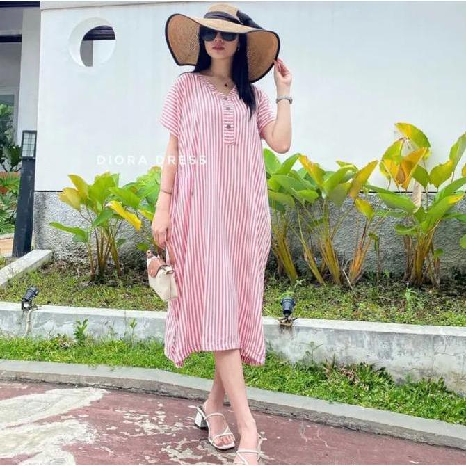 Saveramanggala - Diora Dress Blaster Busui Bumil Friendly Jumbo Kain Rayon Crinkle Motif Salur Kanci
