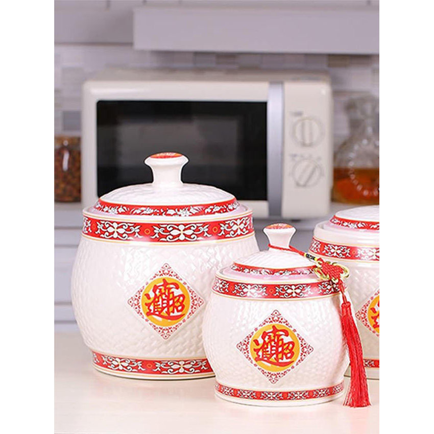 Tempat Beras Keramik 5 kg/10 kg Tempat Beras Anti Kutu Dan Semut / Guci Beras Keramik Fengshui