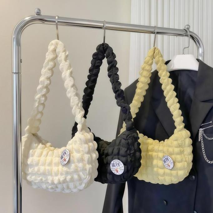 B1baylamon - Tas Wanita Aesthetic - Desain Cloud Bag Lipit & Warna Solid, Cocok untuk Hand Carry & S