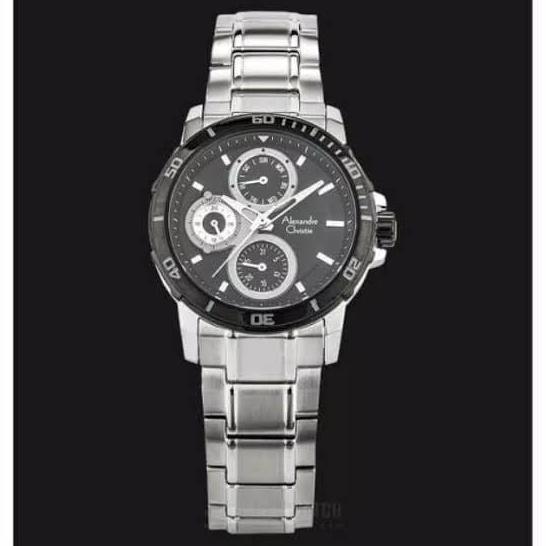 ALEXANDRE CHRISTIE AC6473 AC 6473 SILVER BLACK WANITA  PRIA JAM TANGAN ORI