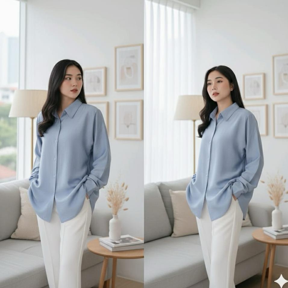 Kemeja Rayon Twill Uniqlo Premium Wanita Kemeja Polos Terbaru Lengan Panjang