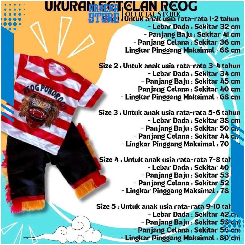 Stelan Baju Reog Ponorogo Anak Full Set Barongan Kayu + Embong | Kostum Reog Anak Lengkap Celana Bar