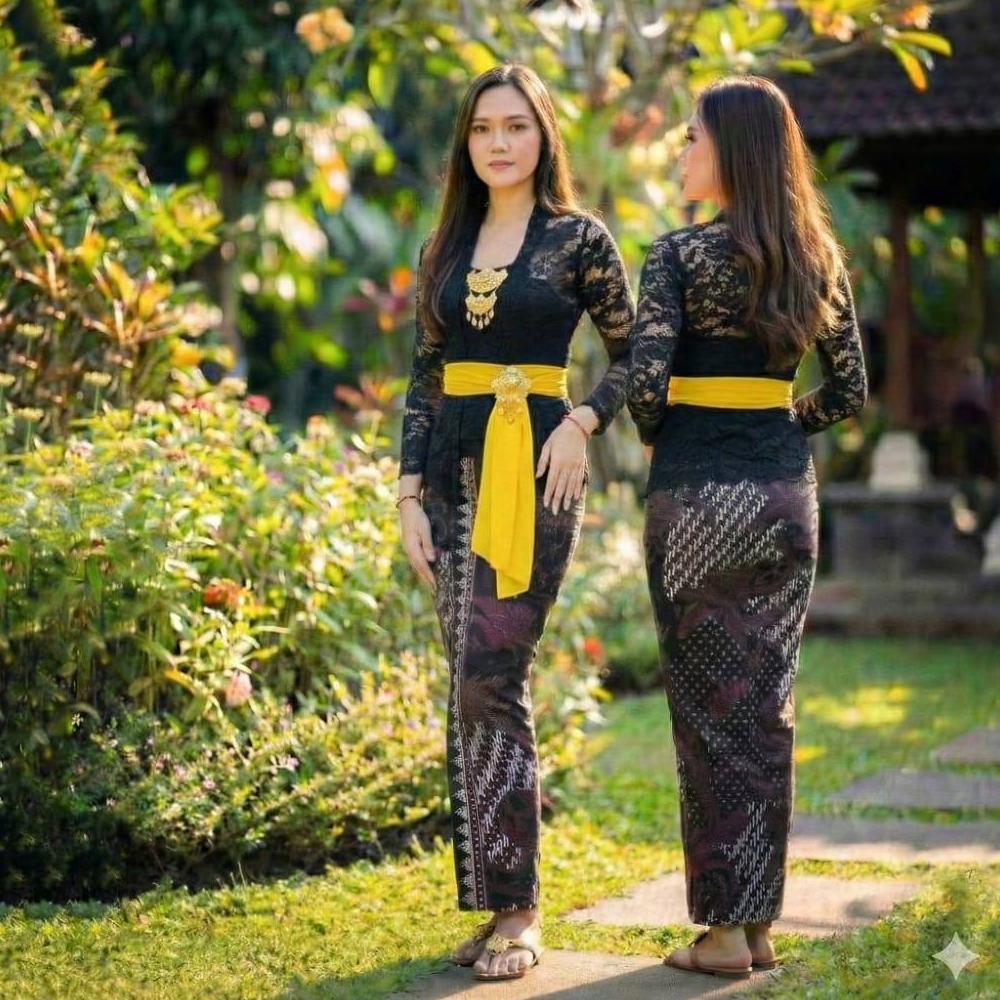 Setelan Kebaya Bali Brokat Sofia Bed Panjang/Setelan Kebaya Modern+Kamen Jadi+Slendang Sifon Polos/S