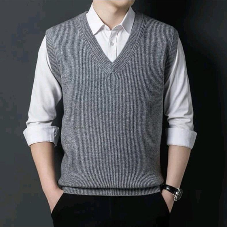 ORIGINAL ROMPI RAJUT PRIA PREMIUM KNIT VEST VNECK LIST / VEST KNITTING POLOS LIST KOREA STYLE BEST