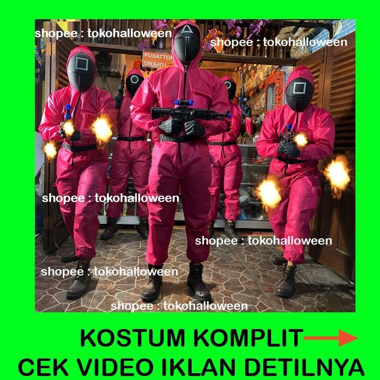 Cost kostum squid game guard penjaga satu set 4 in 1