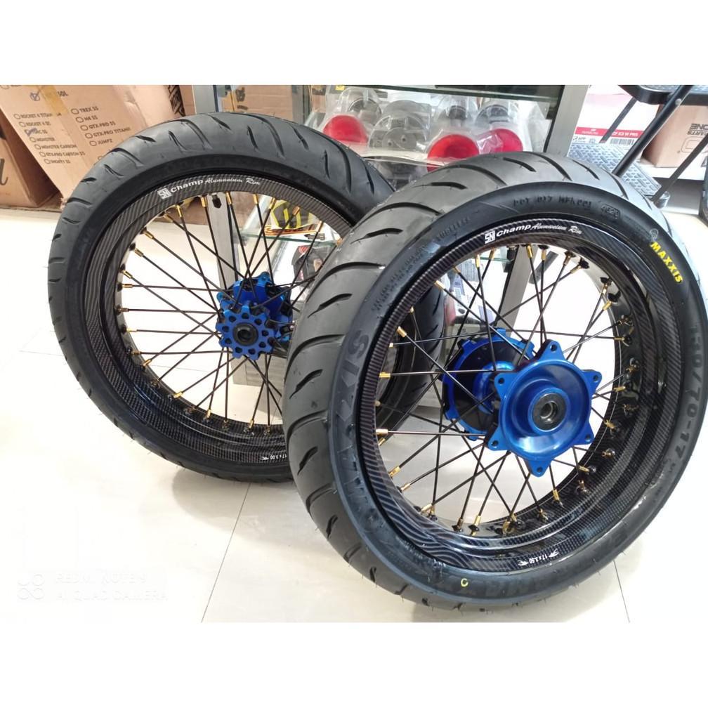 WHELLSEET BAN SET SUPERMOTO CRF VELG CHAMP CARBON TINGGAL PASANG [S2]