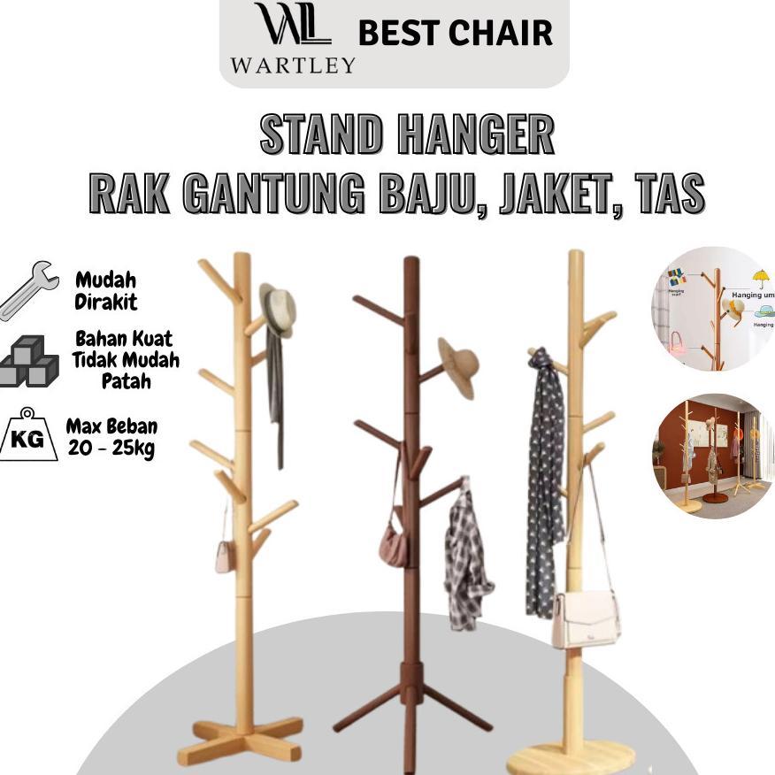 Stand Hanger Kayu Gantungan Baju Tas Gantungan Kayu Berdiri Multifungsi