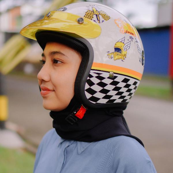 Helm Bogo Retro Motif Piston Speed Custom Helem Pria Wanita Hijab SNI