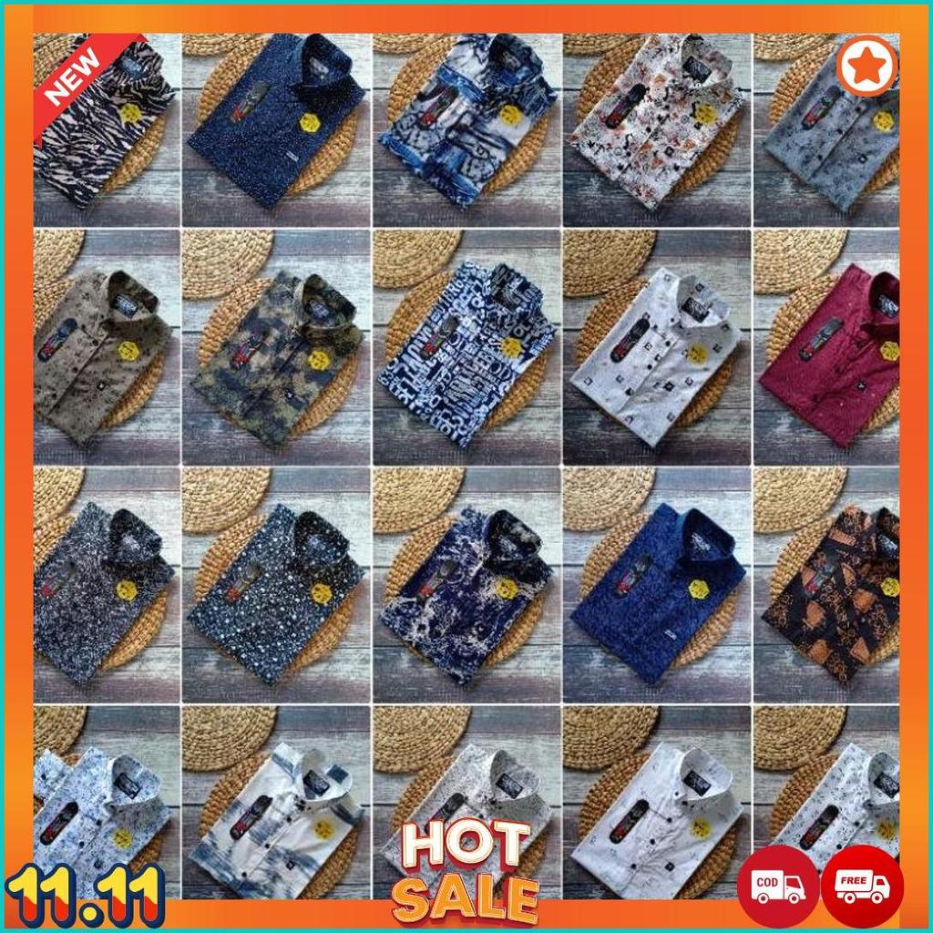 Grosir kemeja motif pria lengan pendek merk AIF, REDBLIT, NJC, DELTON, dan SEVENSECOB kualitas distr
