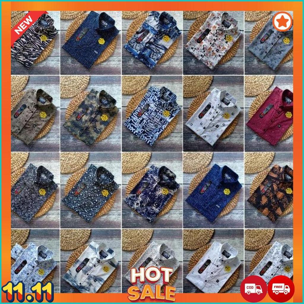Grosir kemeja motif pria lengan pendek merk AIF, REDBLIT, NJC, DELTON, dan SEVENSECOB kualitas distr