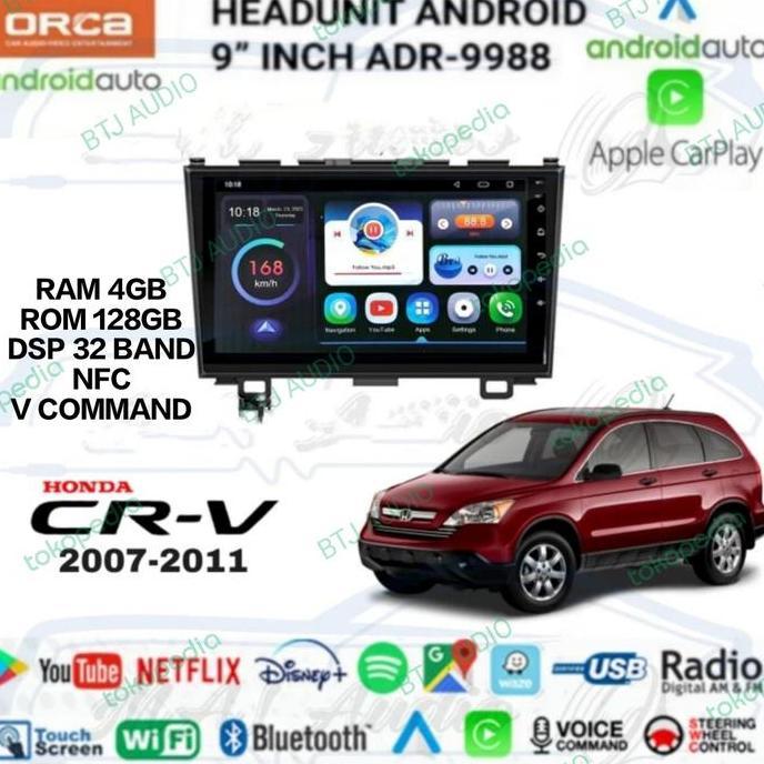 HEAD UNIT TAPE MOBIL ANDROID ORCA OEM HONDA CRV 2007-2011 LAYAR 9"