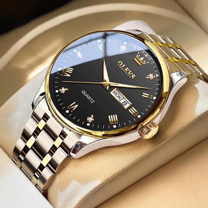 Boshi- Olevs Jam Tangan Pria Anti Air Cowok Tahan Bisnis Kuarsa Stainless Steel Men Tches Arloji Kac