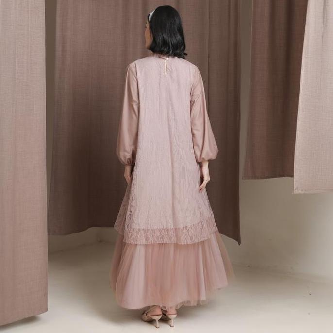 Shukyo- Hijabchic Syahira Mauve Dress - Dress Lebaran Brukat Kombinasi Tulle Elegan Lembut Gamis Nit