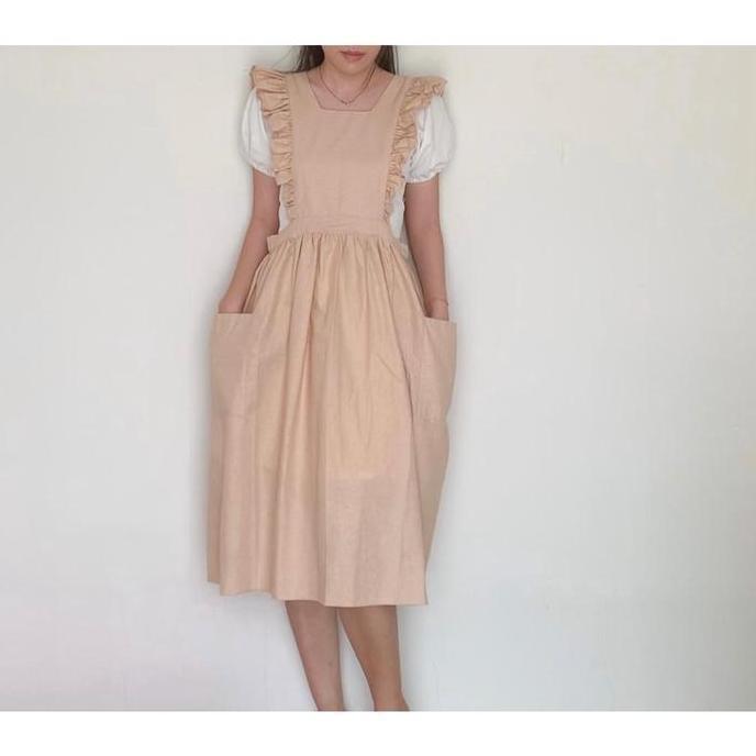 Elle Ruffle Apron / Apron Linen / Celemek Korea Jepang / Pinafore Cottagecore YS