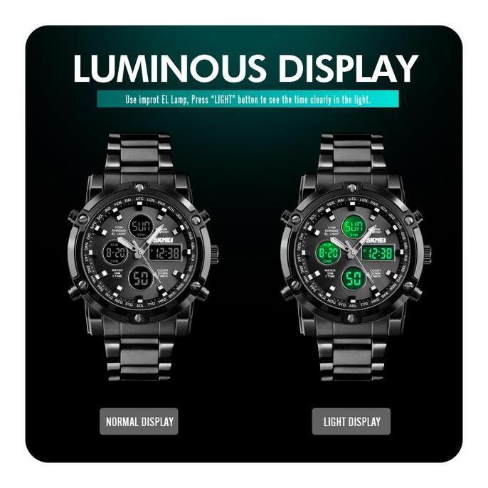 Boshi- Jam Tangan Pria Analog Dital Skmei 1389 Ter Resist 3Atm Stainless Steel