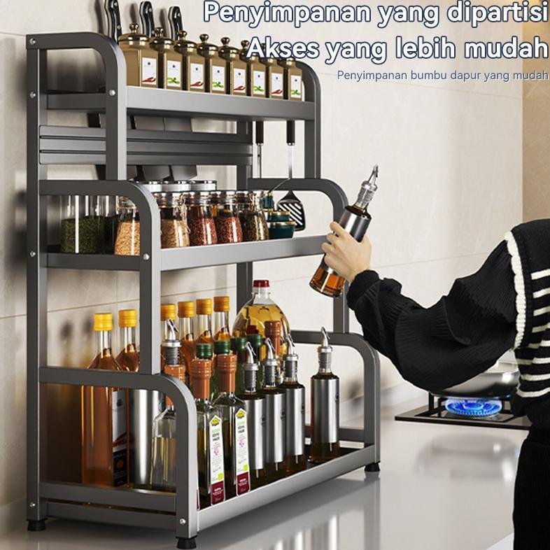 NEW DEALS Rak Bumbu Dapur Rak Pengatur Botol Bumbu Minyak Garam Saus dan Cuka Multifungsi