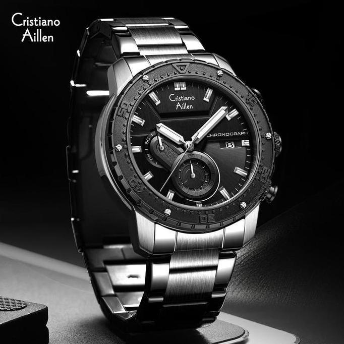 Boshi- Cristiano Aillen Jam Tangan Pria Analog 8900 Rantai Stainless Steel Chronograph Kaca Sapphire