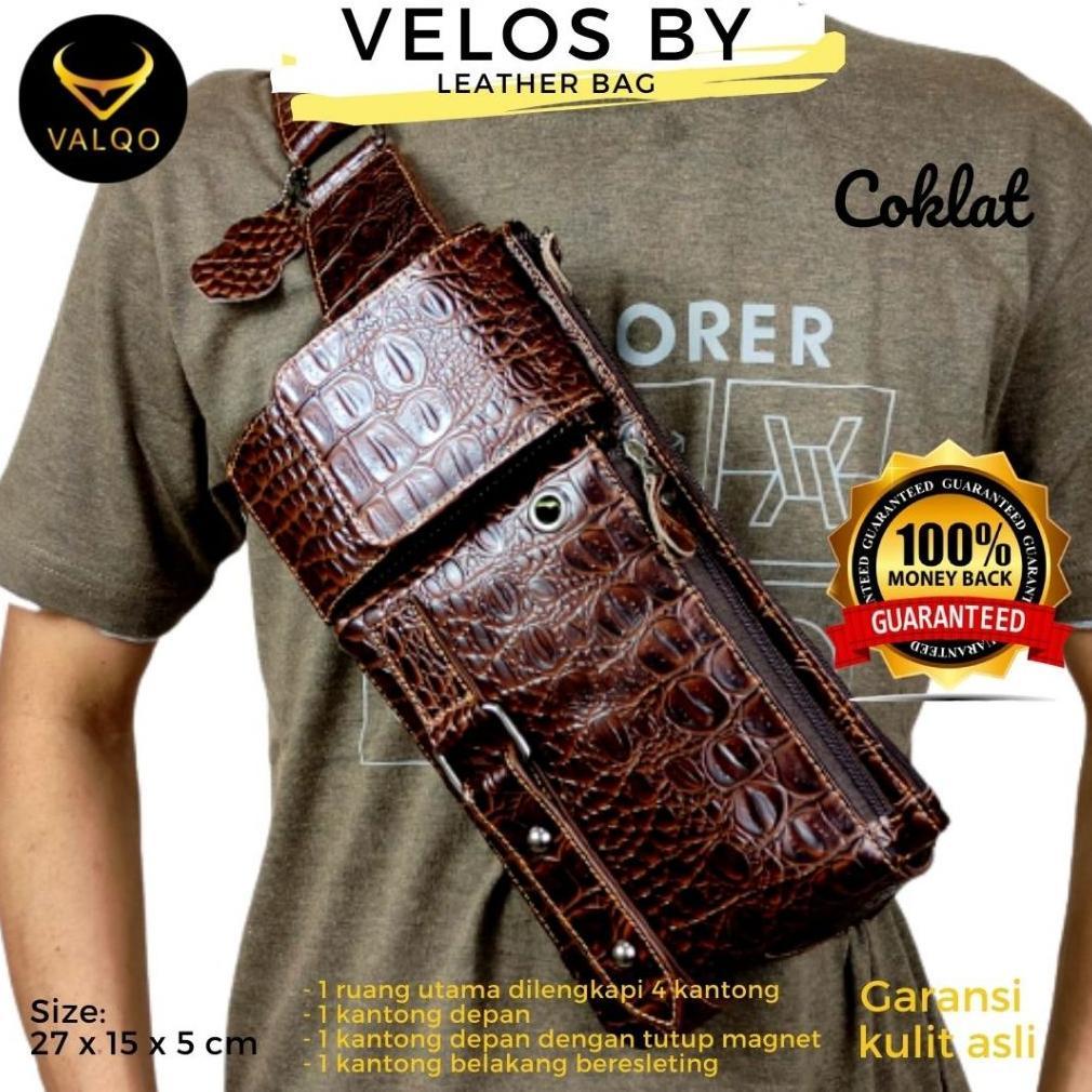 VALQO VELOS Tas Kulit Sapi Motif Buaya Waist Bag Dada Pinggang Sling bag Cowok Tas Pria Termurah