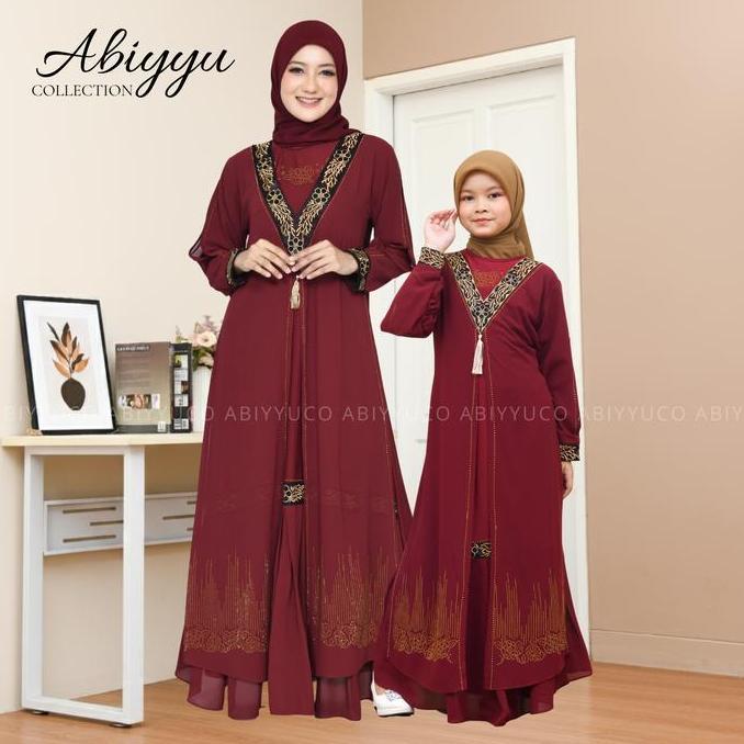 Shukyo- Abiyyuco Ta9042 | Gamis Abaya Turki Couple Ibu Dan Anak Perempuan Turki Kapel Bordir Rempel 