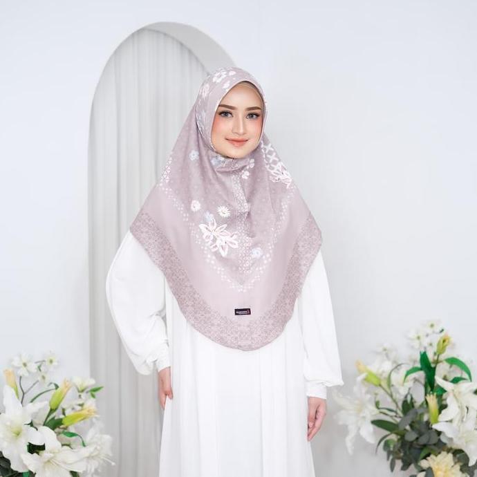 Heddosu- Kharomah Hijab Bergo Jumbo Bunga Printing Sublim Xl Floral Ukuran 80X90Cm Motif Terbaru Ins